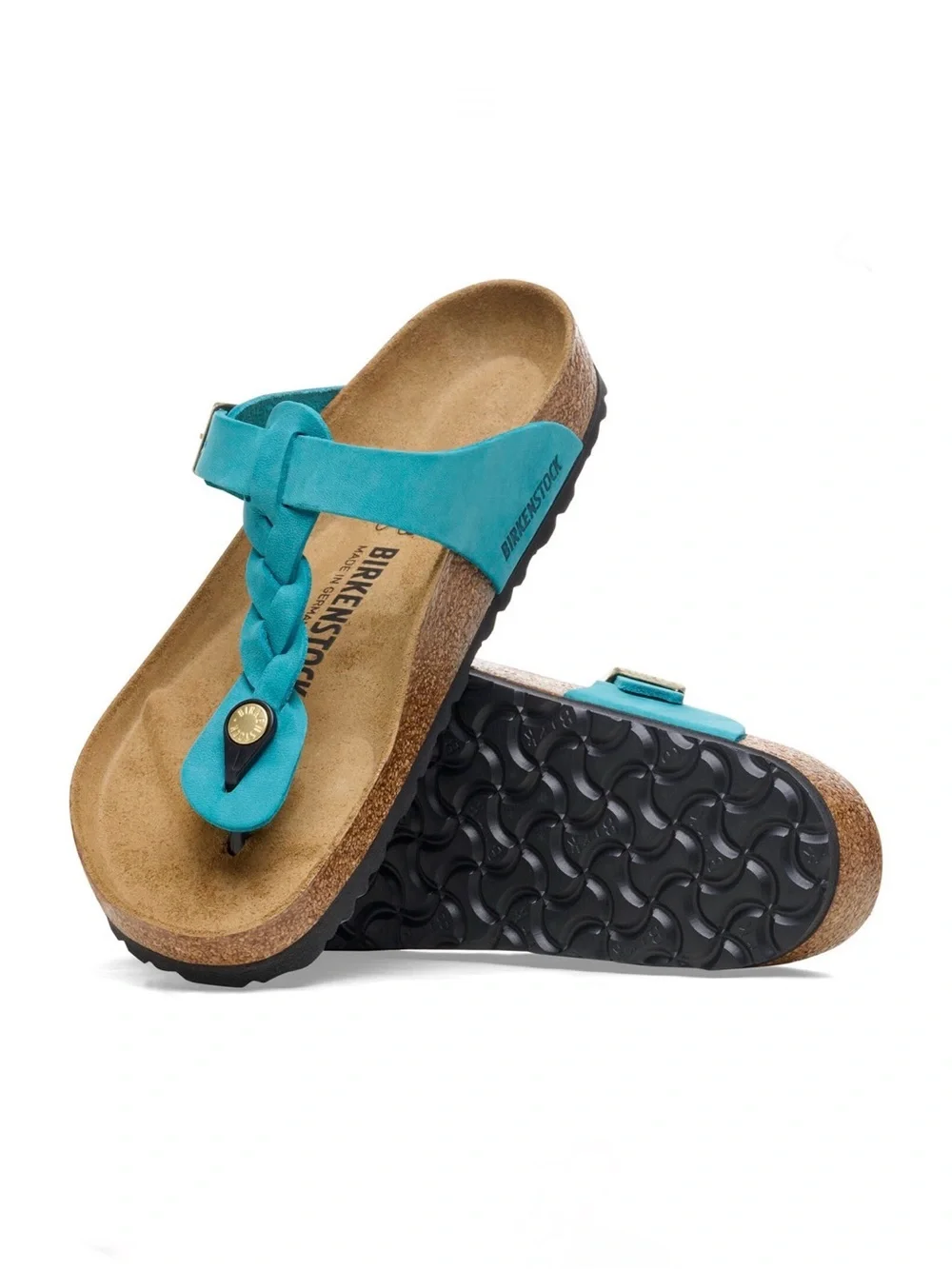 Birkenstock-Gizeh Braided oiled leather sandals in Biscay Bay women’s Sz 40/9